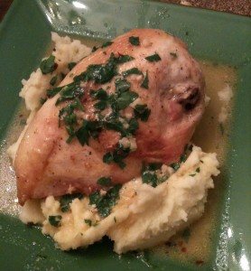 Roasted Chicken Breasts over Garlic Mashed Potatoes with Orange Chili Sauce